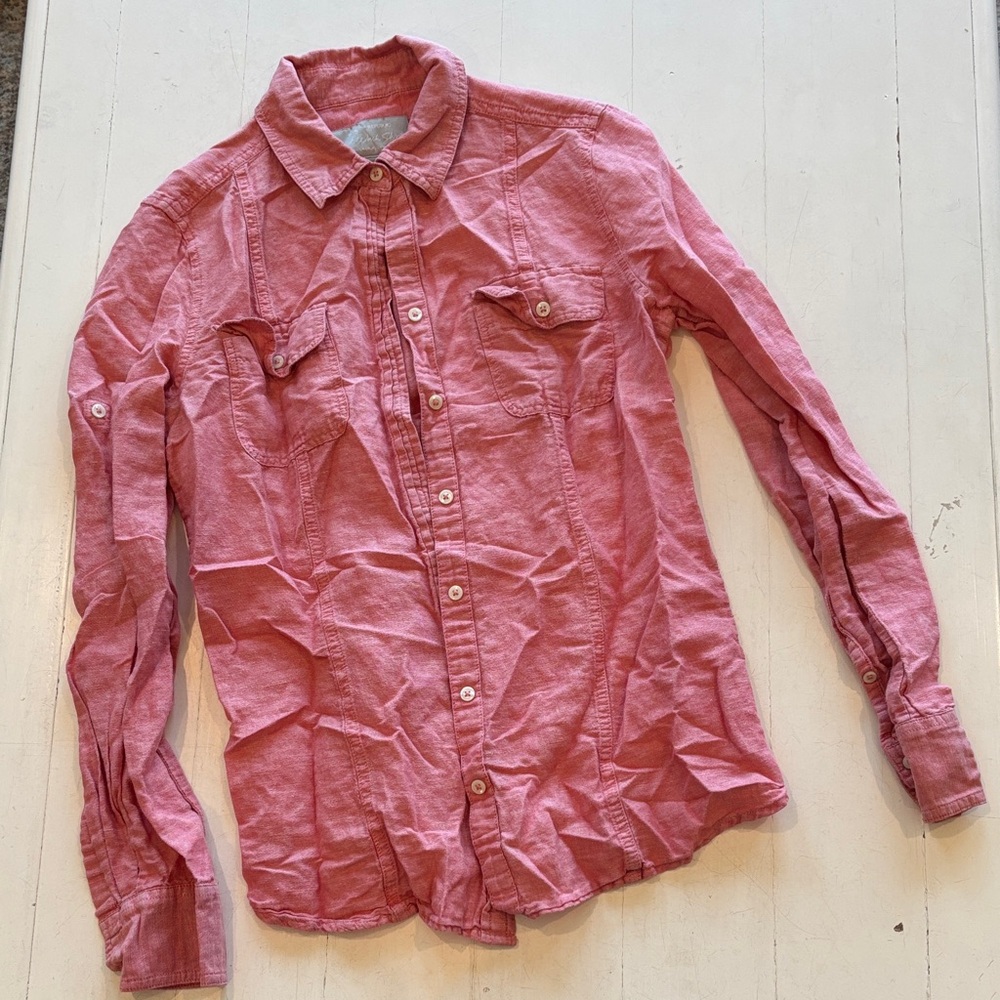 Banana Republic “Soft Wash Shirt” Salmon Pink Linen-Cotton Shirt